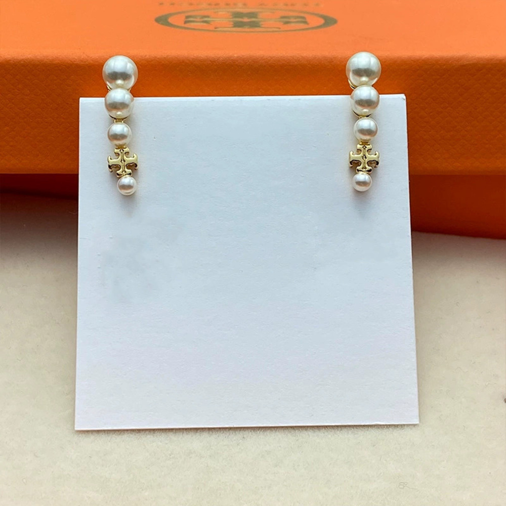 Tory Burch Gold Plated Double Pearl Stud Earrings
